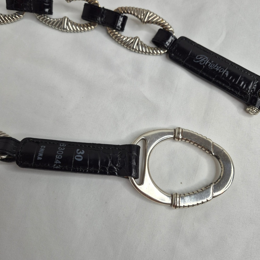 Vintage Brighton Black Croc Leather Silver Chain Link Belt Size 30 B30943 Rodeo - Picture 3 of 9